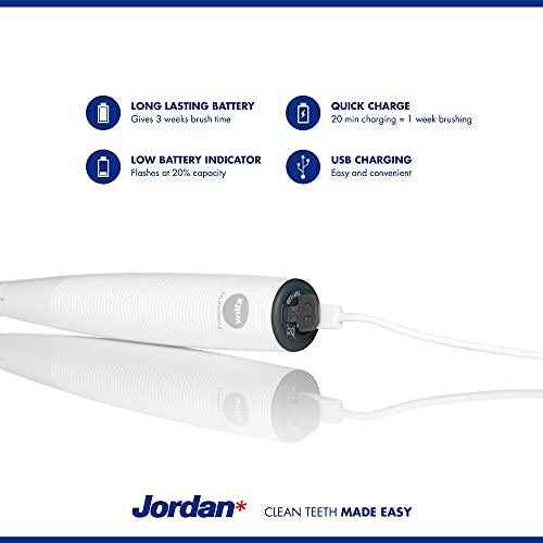 Jordan ® | Cepillo de dientes eléctrico | Cepillo de dientes eléctrico recargable, carga rápida, batería de larga duración, sensor de presión, 2 modos de velocidad | Incluye estuche de viaje | Negro