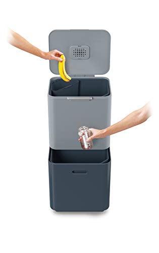 Joseph Joseph Totem Max - Unidad de separación de residuos y reciclaje de 60 litros, color gris y azul
