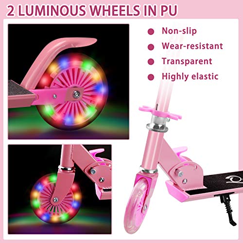 Joyhoop Patinete Niña, Patinete Plegable con 2 Ruedas Patinetes para Niños con Ruedas de luz LED Diseño Patinete Niño Scooter para Niñas de 2 a 10 Años
