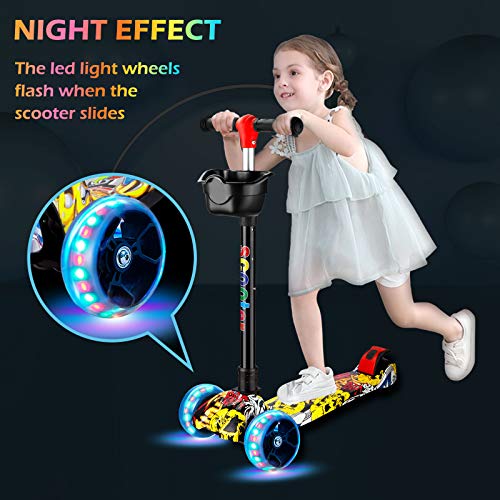 Joyhoop Patinete Niño Plegable Patinete 3 Ruedas - Patinete Niño 2 Años a 14 Años Patinete Niña y Niño Regalos de Juguete, Ajustable Altura con 3 Luz LED, con Decoración para Molinos y Cintas.