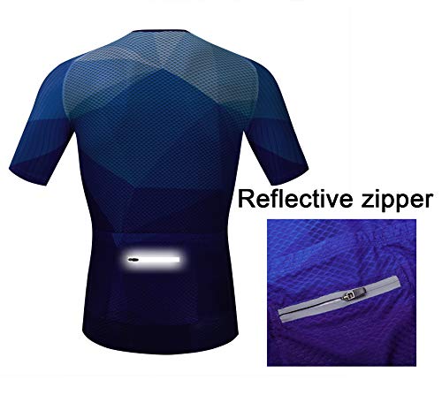 JPOJPO - Maillot de Ciclismo para hombre, S-3XL - licra+poliéster, con cremallera, reflectante, 4 bolsillos - Azul - etiqueta XXL