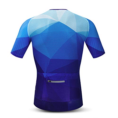 JPOJPO - Maillot de Ciclismo para hombre, S-3XL - licra+poliéster, con cremallera, reflectante, 4 bolsillos - Azul - etiqueta XXL