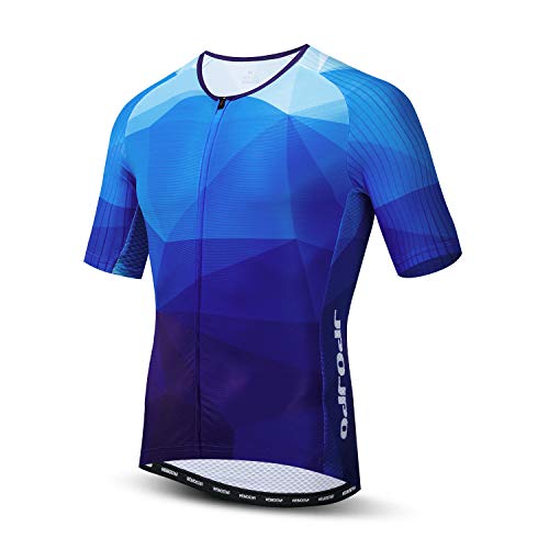 JPOJPO - Maillot de Ciclismo para hombre, S-3XL - licra+poliéster, con cremallera, reflectante, 4 bolsillos - Azul - etiqueta XXL