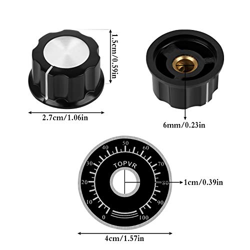 Jubaopen 18Pcs Botón de Potenciómetro Perillas de Control de Potenciómetro Guitarra Eléctrica Perillas de Tono Perilla de Potenciómetro Control de Volumen con 18pcs 0-100 Hoja de Escala WTH118 WX010