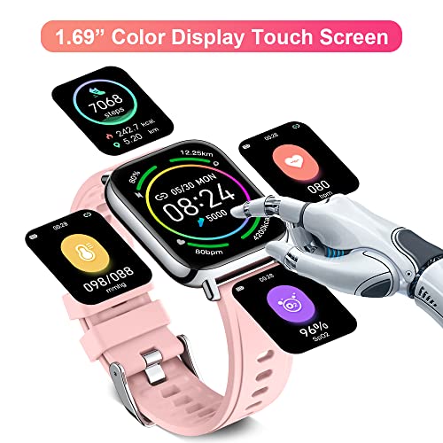 Judneer Smartwatch Mujer, 1.69'' Reloj Inteligente Rosa IP67 Impermeable, Pulsera Pantalla Táctil Completa con Monitor Sueño Contador de Caloría Pulsómetros Podómetro para Smart Watch Android y iOS