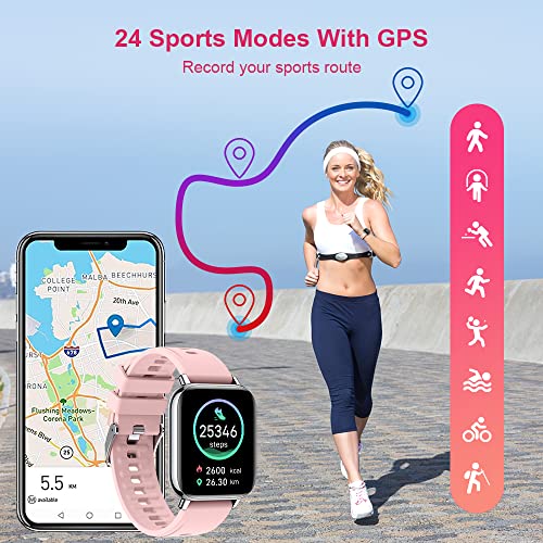 Judneer Smartwatch Mujer, 1.69'' Reloj Inteligente Rosa IP67 Impermeable, Pulsera Pantalla Táctil Completa con Monitor Sueño Contador de Caloría Pulsómetros Podómetro para Smart Watch Android y iOS