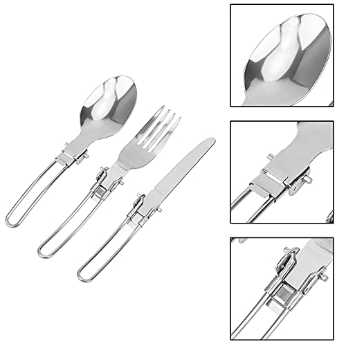 Juego de 4 cubiertos plegables GZjiyu con bolsillos de almacenamiento para exteriores, camping, senderismo, picnic, uso doméstico (acero inoxidable)