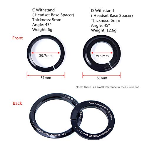 JUEXIN 1.5 Pulgadas Bike Headset Base Spacer Crown Race Bike Headset Washer con 28.6mm Tapered Fork Horquilla Recta 45 Grados para Ciclismo(D Withstand)
