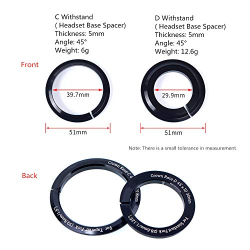 JUEXIN 1.5 Pulgadas Bike Headset Base Spacer Crown Race Bike Headset Washer con 28.6mm Tapered Fork Horquilla Recta 45 Grados para Ciclismo(D Withstand)