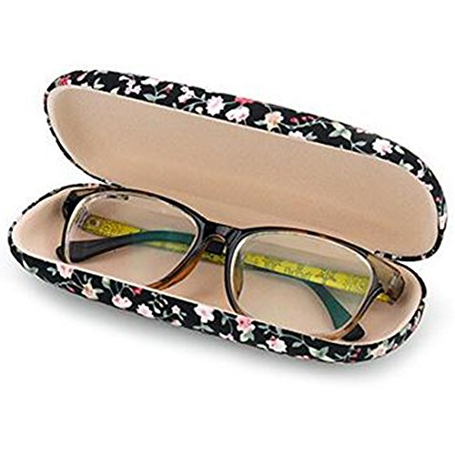 JUNGEN Funda de Gafas en Diseño Floral Estuche de Protectora de Gafas de Sol, Caja Dura, Antigolpes (Negro)