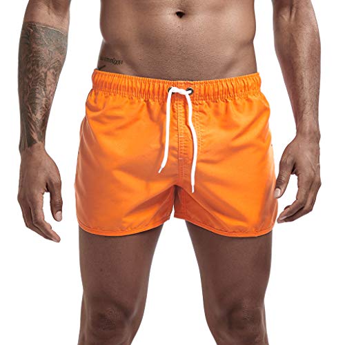 JURTEE Hombre Pantalones Cortos de Playa Secado Rápido Bañador Estampado Beach Shorts Sólido de Color Surf Cintura Elástica Deportivos Corriendo Trajes de Baño(Naranja,M)