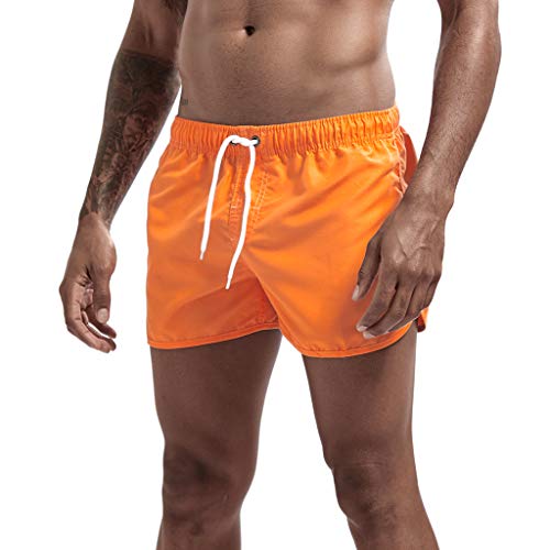 JURTEE Hombre Pantalones Cortos de Playa Secado Rápido Bañador Estampado Beach Shorts Sólido de Color Surf Cintura Elástica Deportivos Corriendo Trajes de Baño(Naranja,M)