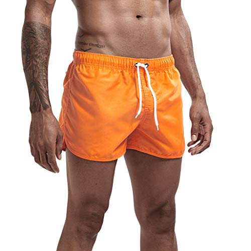 JURTEE Hombre Pantalones Cortos de Playa Secado Rápido Bañador Estampado Beach Shorts Sólido de Color Surf Cintura Elástica Deportivos Corriendo Trajes de Baño(Naranja,M)