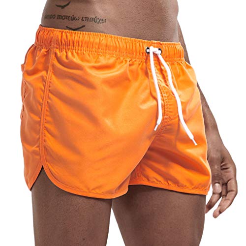 JURTEE Hombre Pantalones Cortos de Playa Secado Rápido Bañador Estampado Beach Shorts Sólido de Color Surf Cintura Elástica Deportivos Corriendo Trajes de Baño(Naranja,M)