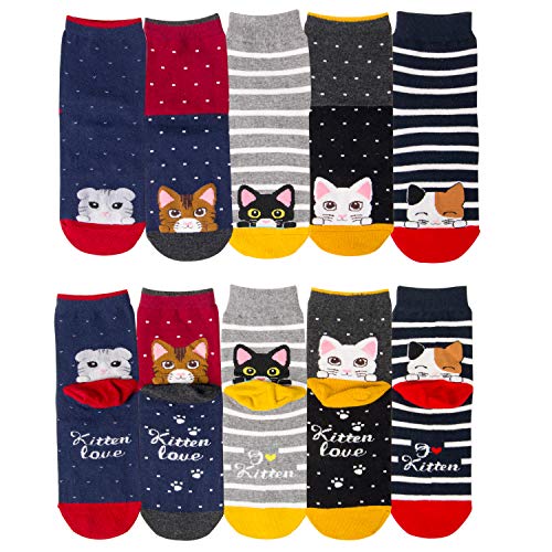 Justay 5 Pares de Calcetines Mujer Divertidos Originales Animales Lindos Estampados Ocasionales de Algodón para Niña y Mujer