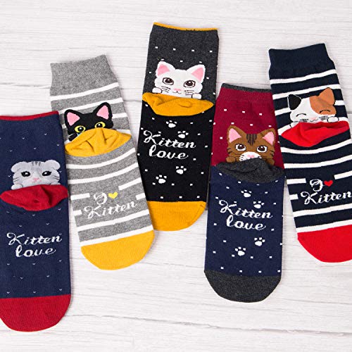 Justay 5 Pares de Calcetines Mujer Divertidos Originales Animales Lindos Estampados Ocasionales de Algodón para Niña y Mujer