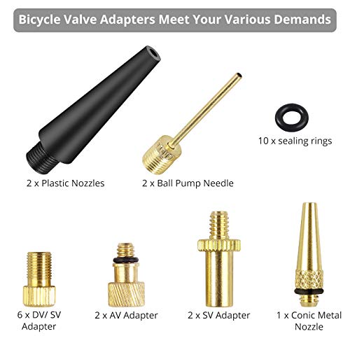 Justech Adaptador de Bamba de Bicicleta de DV SV AV Adaptador de Válvula Schrader para Bicicleta Juego de Adaptador de Bomba de Bici con Anillos de Sellados para Bicicleta de Montaña Jueguete Pelota