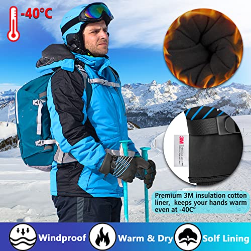 JUYANO -40°C Guantes de Esquí Impermeables para Hombre Mujer,3M Thinsulate Guantes de Invierno térmicos A Prueba de Viento Guantes de Nieve Snowboard Antideslizante Pantalla Táctil Guantes