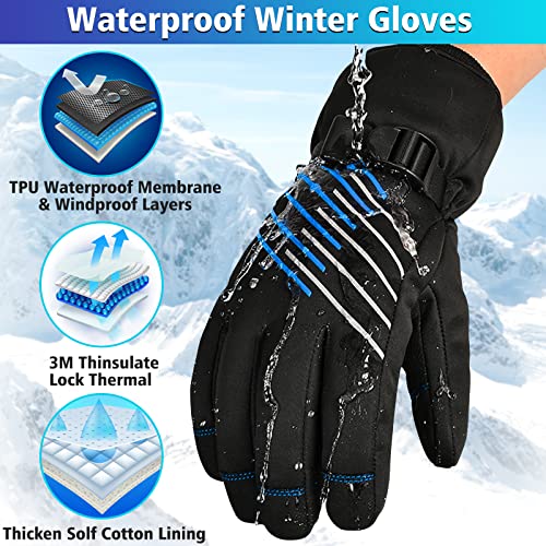 JUYANO -40°C Guantes de Esquí Impermeables para Hombre Mujer,3M Thinsulate Guantes de Invierno térmicos A Prueba de Viento Guantes de Nieve Snowboard Antideslizante Pantalla Táctil Guantes