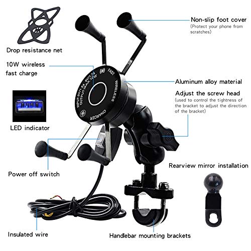 JWGD Soporte for teléfono inalámbrico Bici de la Motocicleta móvil con Cargador USB QC3.0 Impermeable de Carga rápida Soporte Soporte Moto Soporte for teléfono