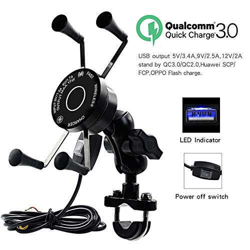 JWGD Soporte for teléfono inalámbrico Bici de la Motocicleta móvil con Cargador USB QC3.0 Impermeable de Carga rápida Soporte Soporte Moto Soporte for teléfono