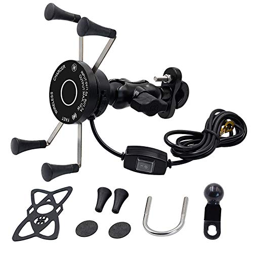 JWGD Soporte for teléfono inalámbrico Bici de la Motocicleta móvil con Cargador USB QC3.0 Impermeable de Carga rápida Soporte Soporte Moto Soporte for teléfono