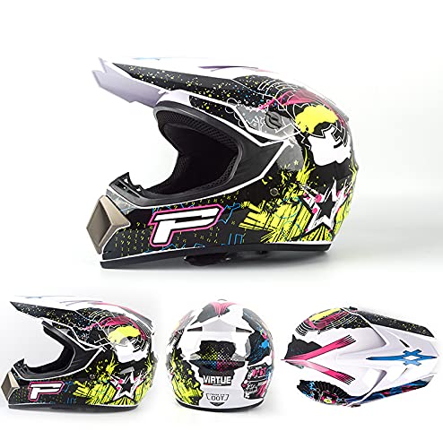 JYYT Adulto Motocross Cascos De Cross Motocicleta Off-Road Enduro Motorcycle ATV MTB BMX Motorbike Cascos Integrales Para Hombres Mujere DOT Certificación Casco Set (E,M (57-58CM))