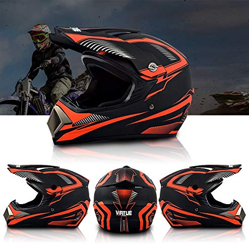 JYYT Casco Motocross Niño, profesional Cascos de Cross de Moto Set con Gafas/Máscara/Guantes/Red Para Casco/Toalla, para MTB Casco ATV de Descenso (A,XL (61-62CM))