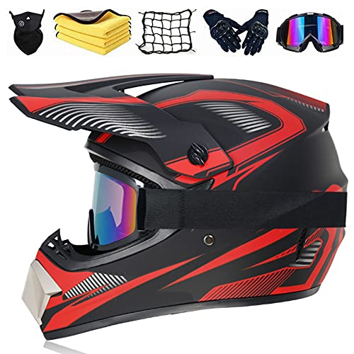 JYYT Casco Motocross Niño, profesional Cascos de Cross de Moto Set con Gafas/Máscara/Guantes/Red Para Casco/Toalla, para MTB Casco ATV de Descenso (A,XL (61-62CM))