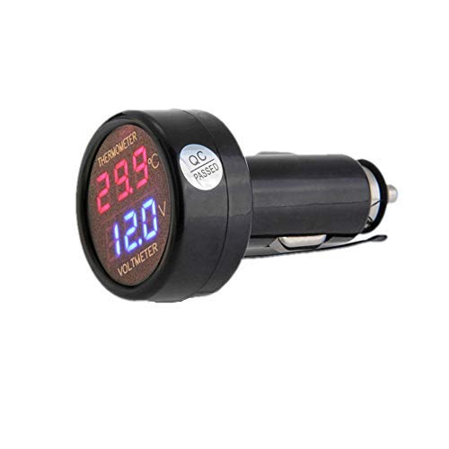 JZK® 2 en 1 voltímetro + termómetro Digital batería Voltaje Temperatura medidor Monitor indicador con Doble Pantalla LED para Moto Coche Auto camioneta, DC 12V 24V