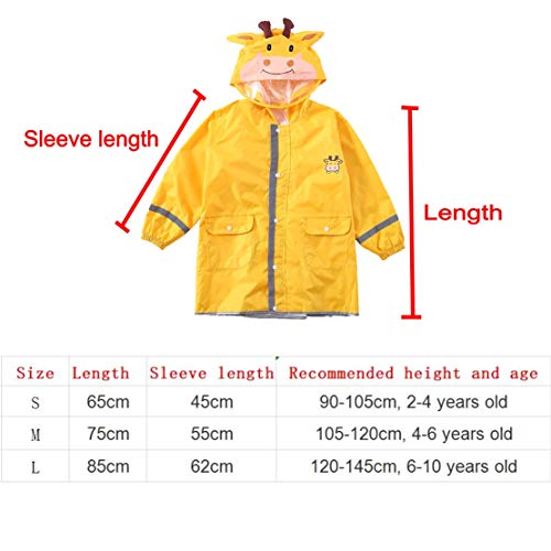 JZK Chubasquero impermeable poncho Impermeables chaquetas capa lluvia con mangas y capucha y rayas reflectantes para niños y niñas de 2-4 4-6 6-10 años, (M, Amarillo)