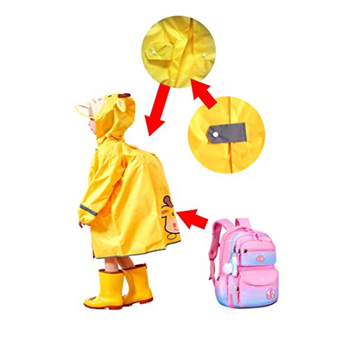 JZK Chubasquero impermeable poncho Impermeables chaquetas capa lluvia con mangas y capucha y rayas reflectantes para niños y niñas de 2-4 4-6 6-10 años, (M, Amarillo)