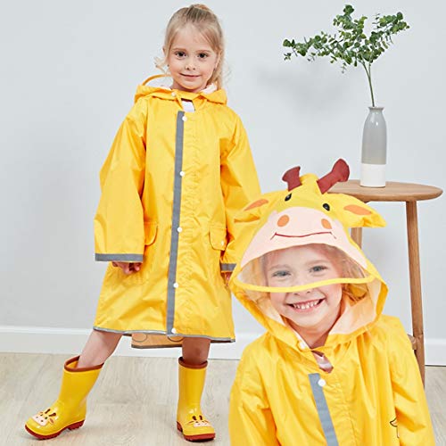 JZK Chubasquero impermeable poncho Impermeables chaquetas capa lluvia con mangas y capucha y rayas reflectantes para niños y niñas de 2-4 4-6 6-10 años, (M, Amarillo)