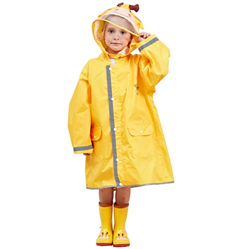 JZK Chubasquero impermeable poncho Impermeables chaquetas capa lluvia con mangas y capucha y rayas reflectantes para niños y niñas de 2-4 4-6 6-10 años, (M, Amarillo)