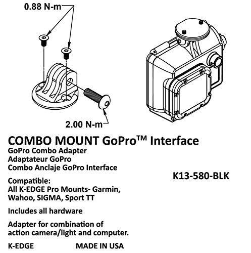 K-EDGE Combo Mount GoPro Style Interface Adapter, for: Garmin, Wahoo, Sigma, Black Anodize, Adultos Unisex, Negro, Estandar