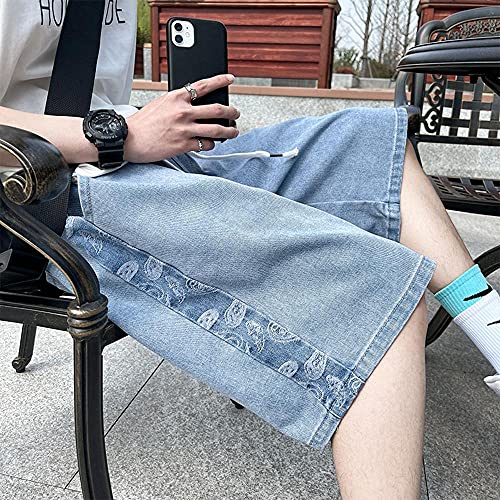 KAL'ANWEI Verano Denim Shorts Men Fashion Streetwear Hip Hop Baggy Jeans Portés Pantalones Cortos Masculino De La Rodilla Jean Pantalones 5XL-Azul_L