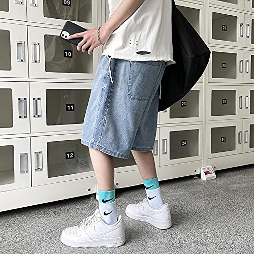 KAL'ANWEI Verano Denim Shorts Men Fashion Streetwear Hip Hop Baggy Jeans Portés Pantalones Cortos Masculino De La Rodilla Jean Pantalones 5XL-Azul_L