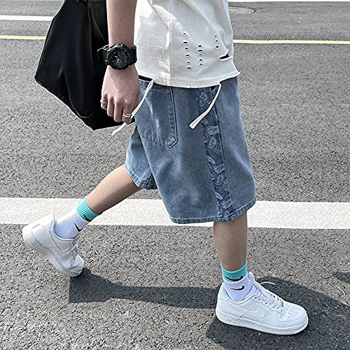 KAL'ANWEI Verano Denim Shorts Men Fashion Streetwear Hip Hop Baggy Jeans Portés Pantalones Cortos Masculino De La Rodilla Jean Pantalones 5XL-Azul_L