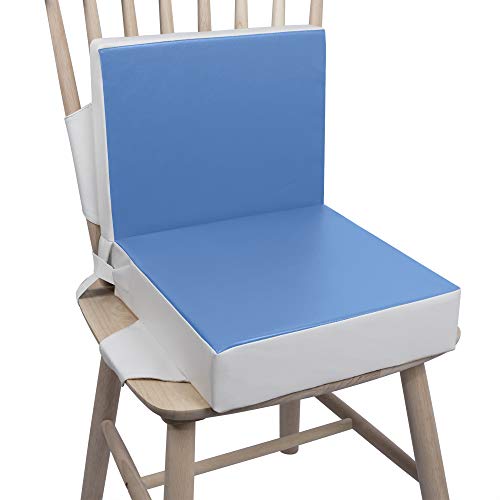 Kalawen Elevador de asiento para niño, 2 piezas, cojín de asiento para niños de poliuretano lavable, silla portátil, elevador con correas, cojín para niños de más de dos años, color azul