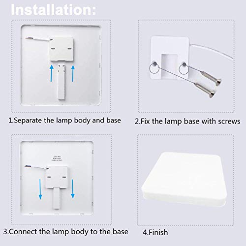 Kambo LED Lámpara de Techo Moderna 48W Cuadrada Blanca, Plafon Techo Led Moderno Blanco Neutro 4500K 30CM Para Baño Cocina Sala de Estar Dormitorio Pasillo Habitacion Comedor Balcón