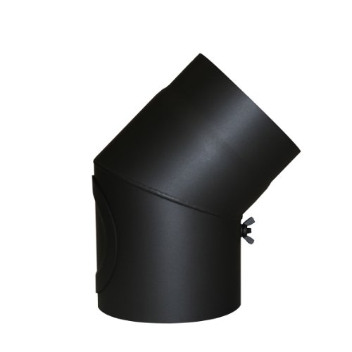 Kamino - Flam – Codo con puerta para chimenea de leña , Codo para estufa de leña, Codo vitrificado, Codo de escape – resistente a altas temperaturas – Negro, 120 mm/45°C