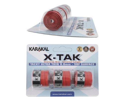 Karakal X-TAK Overgrip - Pack de 3 unidades, color rojo, tenis, squash, bádminton