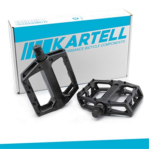 Kartell ® Plataforma MTB Pedales de bicicleta con tecnología de rodamiento de deslizamiento para bicicleta de montaña, BMX, Dirt Jumping y E-Bike, par de roscas de 9/16 pulgadas, color negro