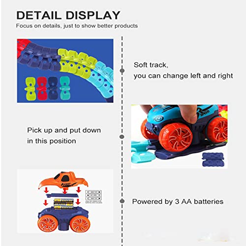 Kasituoer DIY Variety Flexible Assembled Track Electric Light Rail Car, Glow in The Dark Bendable Rainbow Race Track Set Stem Building Toys Birthday Gift for Kids (92pcs)