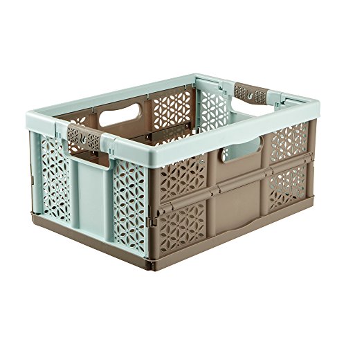 keeeper Robusta Caja Plegable con asas Suaves, 48x34,5x23,5 cm, 32 l, Lea, Azul y marrón