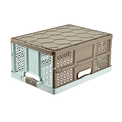 keeeper Robusta Caja Plegable con asas Suaves, 48x34,5x23,5 cm, 32 l, Lea, Azul y marrón