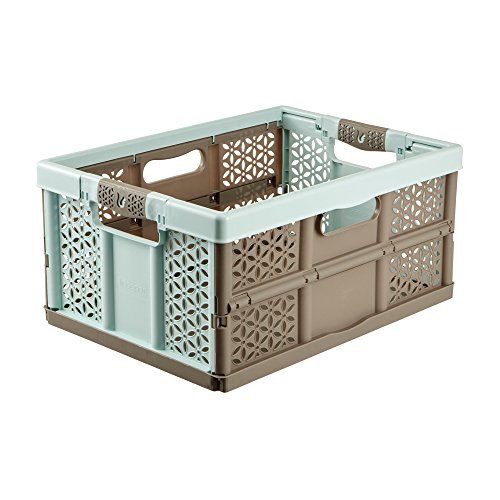 keeeper Robusta Caja Plegable con asas Suaves, 48x34,5x23,5 cm, 32 l, Lea, Azul y marrón