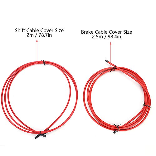 Keenso Cable Metal de Freno, Kit de Funda de Cable de Freno de Cambio de Bicicleta (Rojo)