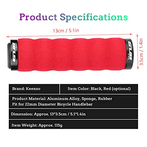 Keenso Puños Goma de Manillar para Bicicleta de Montaña, Bicicleta de Carretera (Rojo)