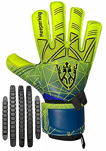 Keeperking Guantes de portero para adultos, niños, jóvenes, con y sin protección para los dedos, guantes de fútbol extraíbles, 4 mm, unisex, talla 6, color amarillo